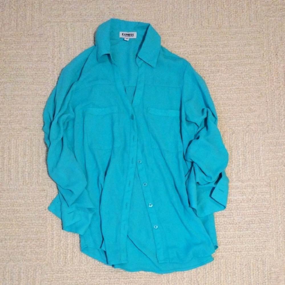 Express Vibrant Blue Button-Up Shirt